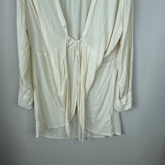 FREE PEOPLE Worlds Apart Tunic Ivory Romantic Boho Drapey Size Large White - Picture 7 of 9